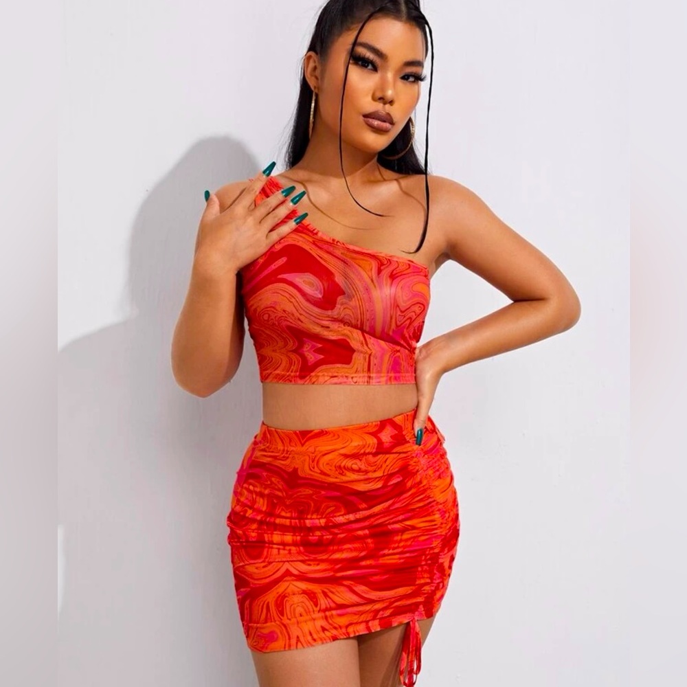Marble Shoulder top & Skirt set